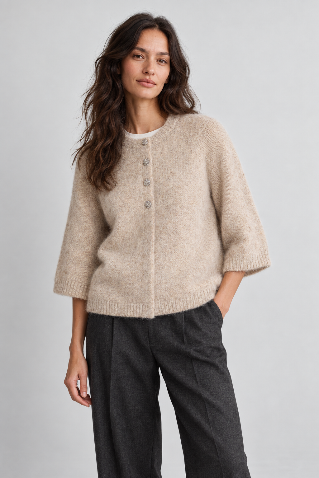Vikarley 3/4 cardigan - Natural Melange